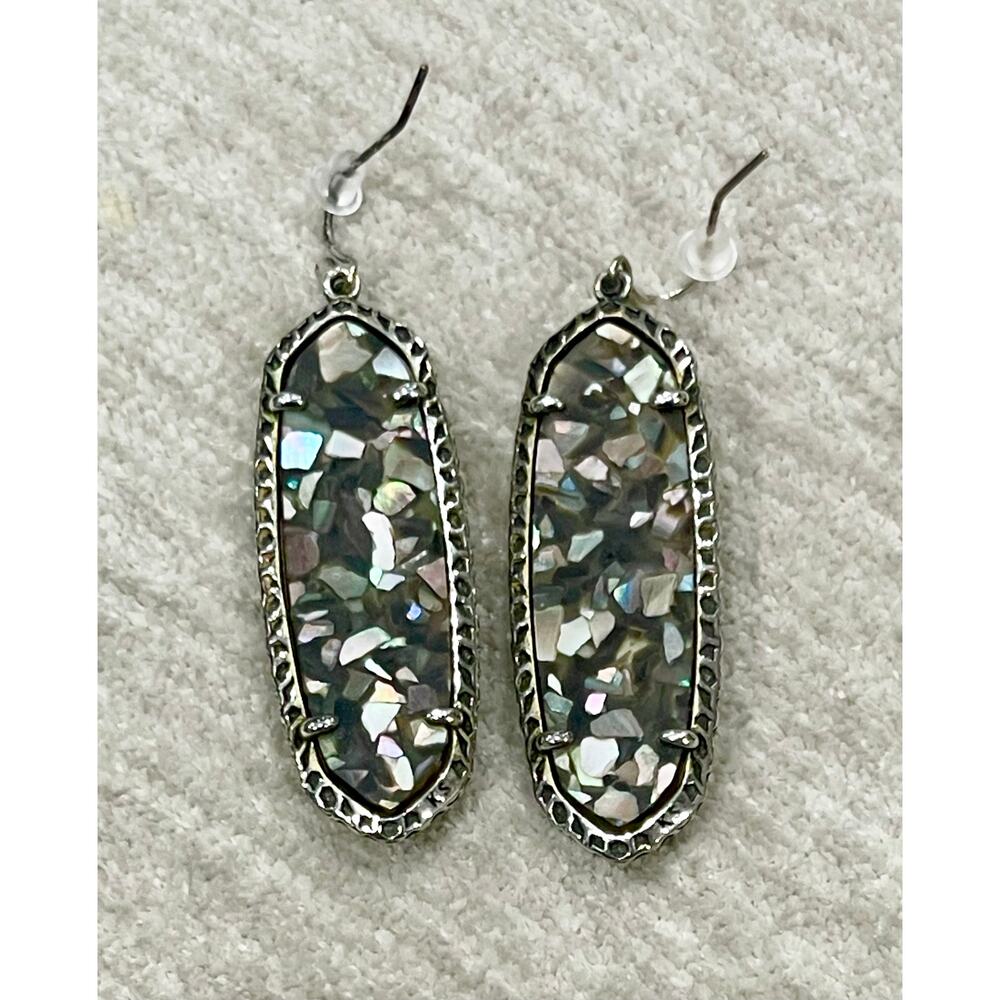 Kendra Scott Crushed Black Pearl Lauren Dangle Earrings in Antique Silver RARE - Picture 3 of 6